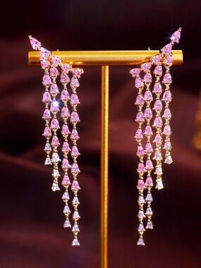 Zales 14k Rose gold  Pink Crystal Cascading Drop Earrings